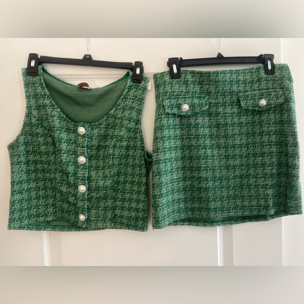 Good Luck Gem Emerald Knit Top & Skirt Set